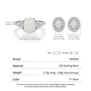Elegant 925 sterling silver jewelry set featuring white opal ring and stud earrings