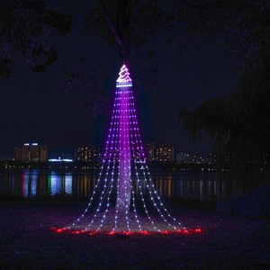 Outdoor RGB LED Christmas tree waterfall lights for garden landscape with star topper