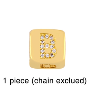 Fashion gold plated dice charm with letter B and pavé white zircon stones