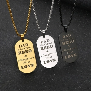 Engraved military tags in gold, silver, and black for Father's Day jewelry gifts