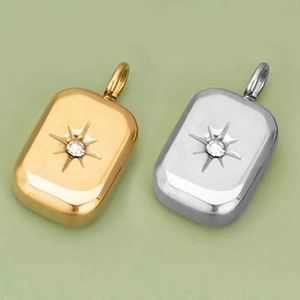 14k gold and silver rectangular pendants with starburst zircon for jewelry making