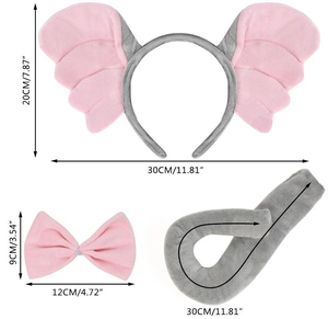 Detailed size measurement of elephant plush headband bowtie and tail accessory set