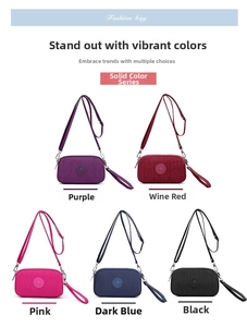 Multi-color nylon crossbody bags in purple, wine red, pink, dark blue and black