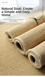 Close-up of natural sisal fibers with cross-weave texture on a durable rolled carpet