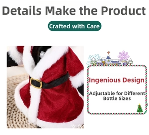 Detail of adjustable Christmas wine bottle cover with red velvet and white plush trim