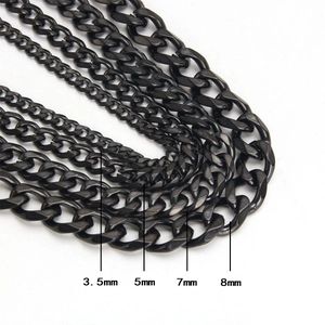 Black plated stainless steel Cuban chain bracelets for men in 3.5mm to 8mm widths