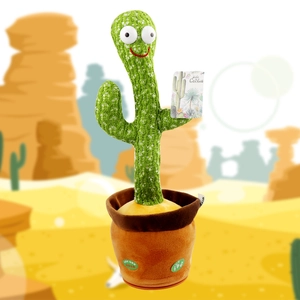Macro detail of dancing cactus toy with musical buttons and soft plush texture