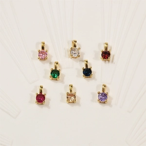 18K gold plated copper round zircon pendants in multiple colors for DIY jewelry making