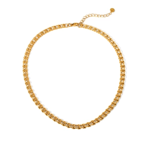 Collier maille gourmette en acier inoxydable plaqué or 18K avec petit pendentif circulaire