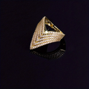 Luxurious gold V-shaped open ring featuring full pave set sparkling zircons for women