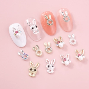 3D süße Hasen-Nagelkunst-Anhänger mit Perlen und Strasssteinen für DIY Maniküre-Dekor