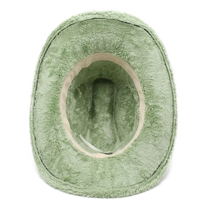 Vue détaillée de l'intérieur du chapeau vert menthe avec cordon de serrage