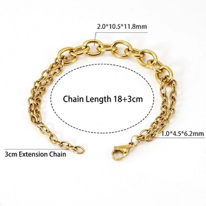 Fashionable gold stainless steel double layer chain bracelet with lobster clasp 18cm