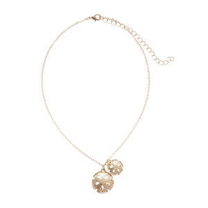 Elegantes Goldhalsband mit gehämmerter Textur und doppelt hohlen Blumenkreis-Anhängern