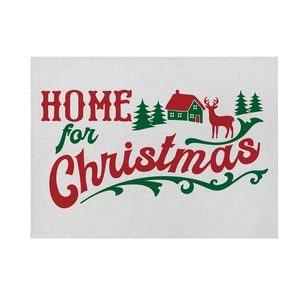 Christmas cotton linen placemat with red reindeer and home for christmas print