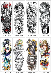 Selection of eight full arm temporary tattoo stickers with diverse artistic patterns