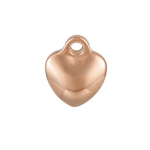 Detail of rose gold 3D heart pendant with polished surface for jewelry making