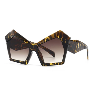 Irregular leopard print geometric sunglasses with tortoiseshell frame in a 45-degree view