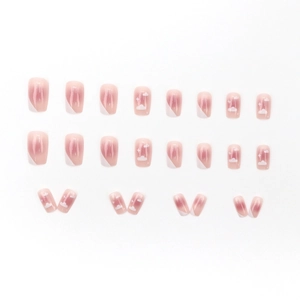 French cloud and star gradient pink short square press-on nails set with 24 pieces