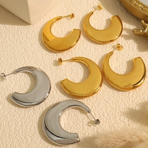 French Niche Design Titanium Steel 18K Gold Plated Oval Geometric Chunky C Shaped Hoop Earrings For Women Fashion Jewelry