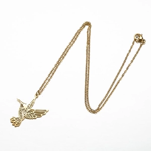 Golden origami hummingbird pendant necklace made of stainless steel with lobster clasp