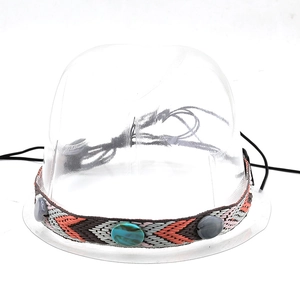 Bohemian braided hat band detail with colorful beads and adjustable black cords