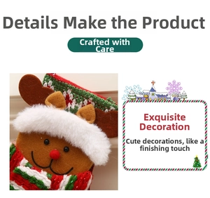 Detail of Christmas reindeer stocking decoration with premium plush and felt texture