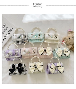 Multiple mini tweed pearl handbags with bow and flower designs for little girls