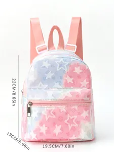 Detailed size dimensions guide for the star print backpack with measurements displayed