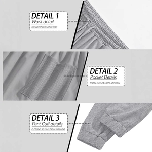 Men's loose gray linen-textured joggers featuring drawstring waist and ribbed cuffs