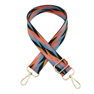 Adjustable wide replacement bag strap with colorful geometric chevron pattern and gold clips