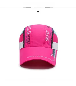 Close-up of quick-dry rose pink baseball cap with breathable side mesh and street-style prints