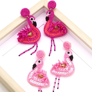 Flamingo Handmade Bead Sequin Drop Earrings With Copper Earring Post Bohemian Rhinestone Animal Jewelry For Women