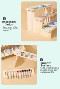 Detail of 3-tier solid wood tiered display stand with jewelry slots for rings and bracelets