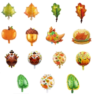 Turkey Pumpkin Maple Leaf Monstera Foil Balloons Thanksgiving Autumn Harvest Party Decoration Metallic Glossy Ornaments