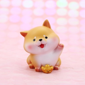 Cute Shiba Inu car dashboard ornament holding a golden ingot for wealth and luck
