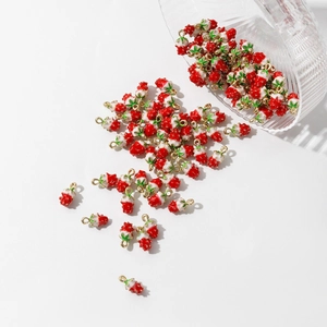 Cute Strawberry Charms Enamel Alloy Fruit Pendants For DIY Earring Bracelet Necklace Jewelry Making Handcrafted Accessory