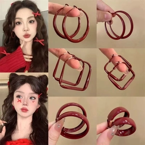 Ancora Red Geometric Hoop Earrings With Copper And 925 Sterling Silver Earring Post Retro Vintage Jewelry For Women
