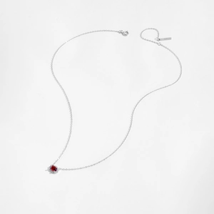 Detailed close-up of a S925 sterling silver necklace featuring a red oval zircon pendant