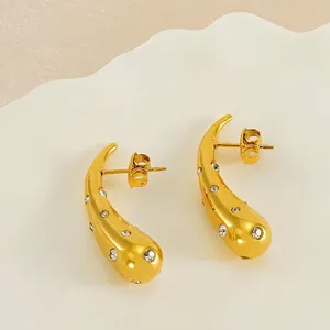 Fashion Stainless Steel Teardrop Earrings 18K Gold Plated Water Drop Rhinestone Zircon Studs For Women Minimalist Jewelry