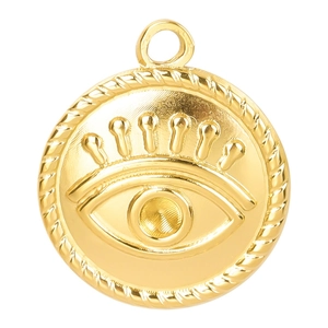 18k gold plated stainless steel evil eye pendant with rope edge and eyelash detail