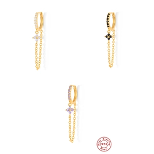 925 Sterling Silver Geometric Tassel Flower Petal Drop Earrings Gold Plated Zirconia Long Chain Earring Jewelry For Women
