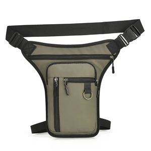 Army green waterproof nylon tactical leg bag with adjustable straps and multi-pockets