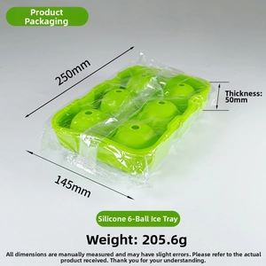 Detailed view of a 6-cavity green silicone ice ball mold with size specifications