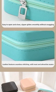 Close-up of smooth zipper and precise stitching on portable leather jewelry boxes