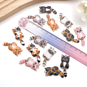 DIY colorful cartoon cat enamel charms for necklaces and earrings craft materials