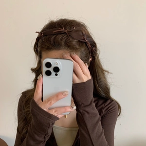 Elegant French style coffee brown satin ribbon headband with bowknot design for women