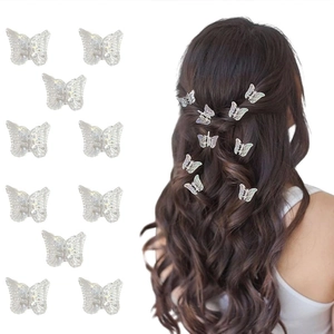 Set of 12 transparent laser butterfly hair clips for summer hairstyles on white background