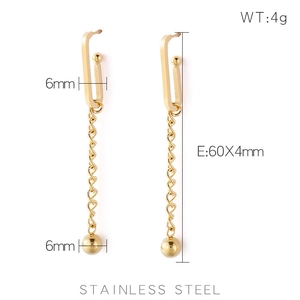 Minimalist gold stainless steel long tassel chain drop earrings with spherical beads