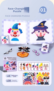 Set dettagliato di 39 pezzi di puzzle magnetico con visi e 8 carte di riferimento